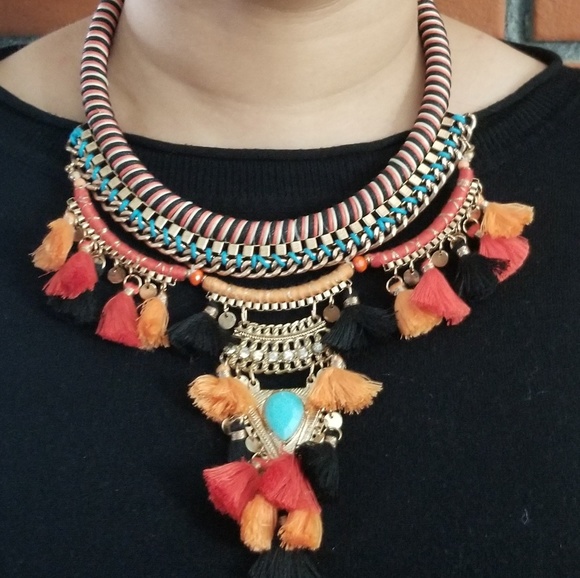 Boho Bib tassle statement necklace - Picture 2 of 2